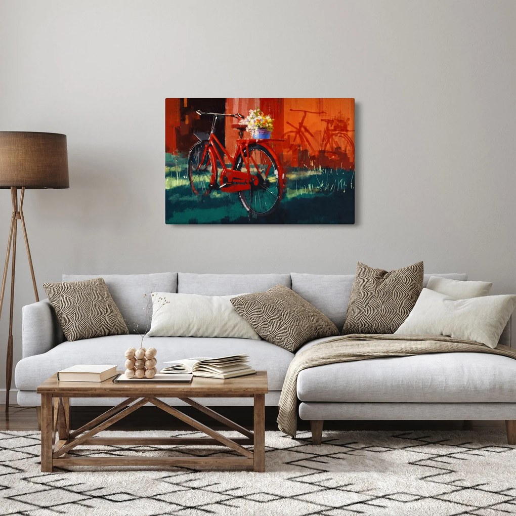 Tablou - Bicicleta roșie, pictură acrilică (90x60 cm)