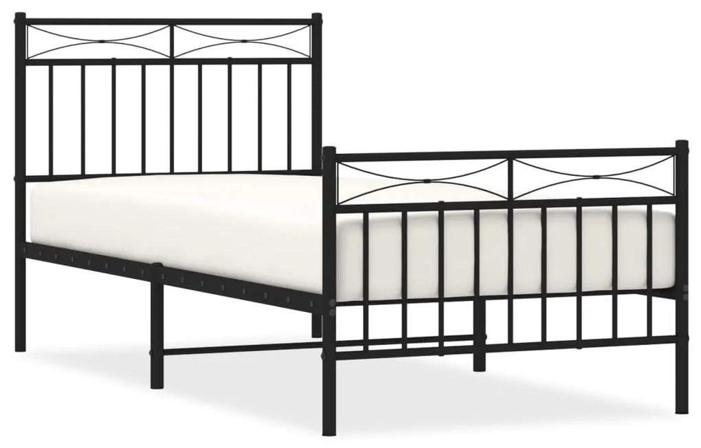 373702 vidaXL Cadru pat metalic cu tăblii de cap/picioare, negru, 90x200 cm
