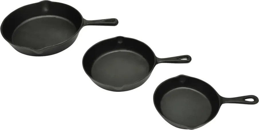 vidaXL Set 3 tigăi din fontă