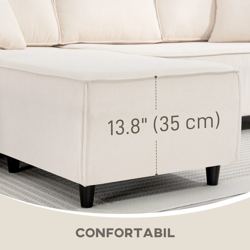 Canapea HOMCOM catifea crem, 3 locuri | Aosom Romania