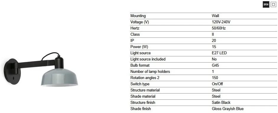 Aplica de perete cu brat directionabil TATAWIN negru, blue