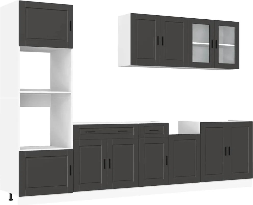 vidaXL Set dulap de bucătărie 7 piese „Porto” lemn negru prelucrat