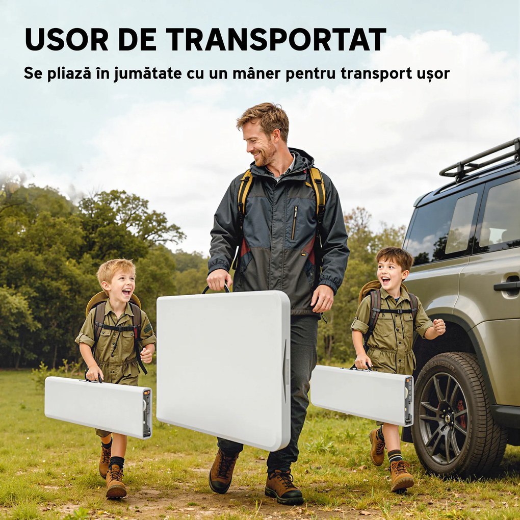 Outsunny Set Masă de Camping Pliabilă cu 2 Scaune, 180x74x74 cm, Alb | Aosom Romania