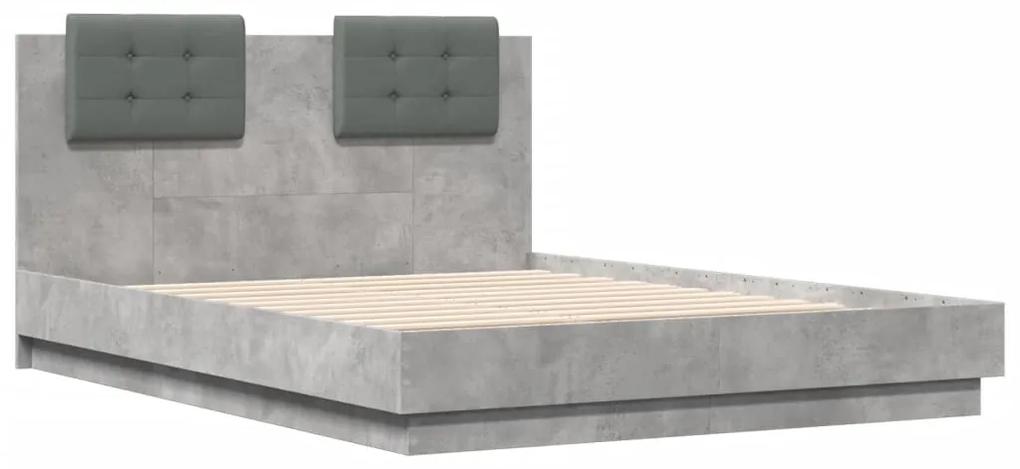 3209957 vidaXL Cadru de pat cu tăblie gri beton 135x190 cm lemn prelucrat