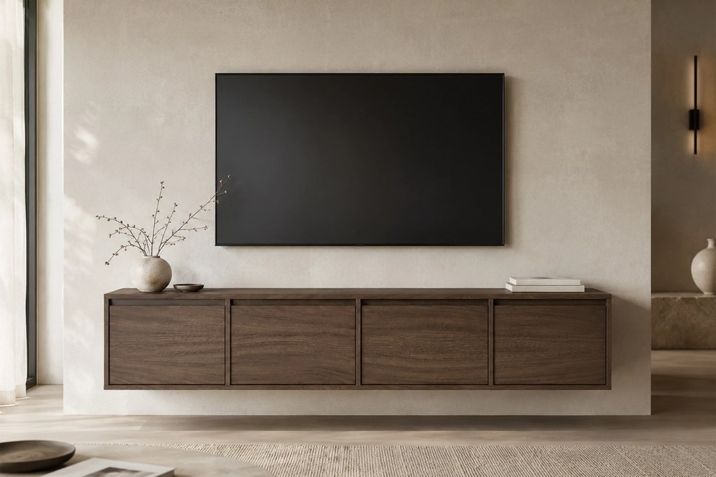 Comodă TV suspendată Zolia 180 cm cu 4 uși - nuc elegant