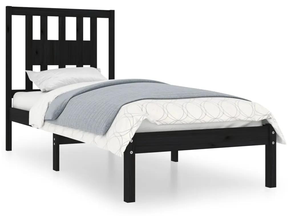 3104027 vidaXL Cadru de pat mic single, negru, 75x190 cm, lemn masiv