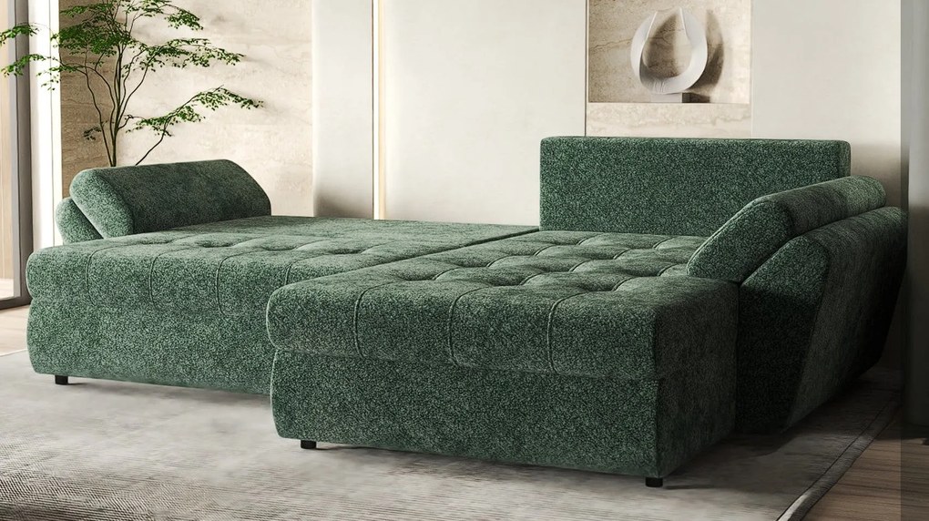 Colțar extensibil dumonde cu ladă de depozitare si sezut confortabil din spuma high-density, Loana Euphoria Green II 270x185 cm