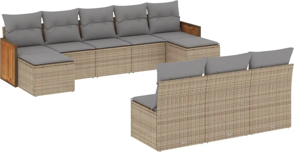 vidaXL Set canapele de grădină cu perne, 10 piese, bej, poliratan