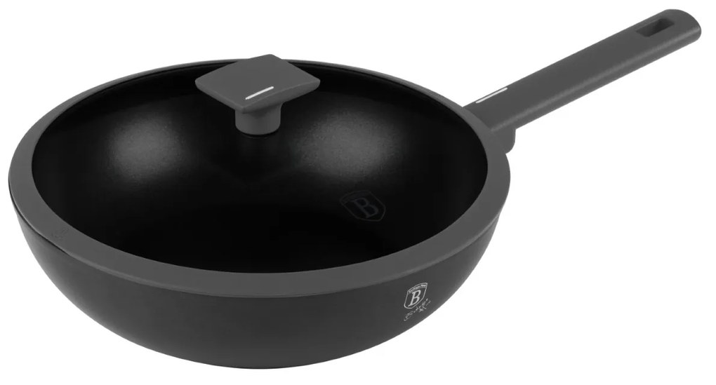 Tigaie wok cu capac 28 cm, 3,2L Anthracite Berlinger Haus BH 8124, strat antiaderent, gri