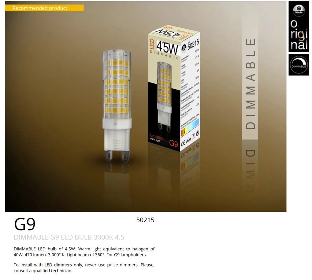 Bec LED DIMABIL G9, 4,5W 3000K lumina calda SV-50215