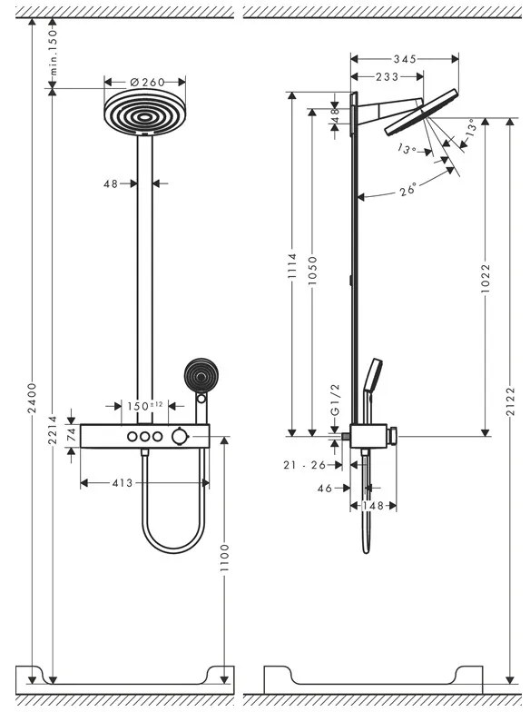 Coloană de duș, Hansgrohe, Pulsify S 260 2 jeturi, baterie ShowerTablet Select 400, bronz periat, 24240140