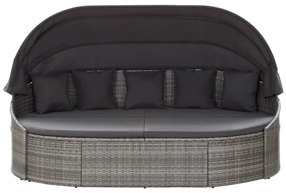46093 vidaXL Pat șezlong de exterior cu copertină, gri, poliratan