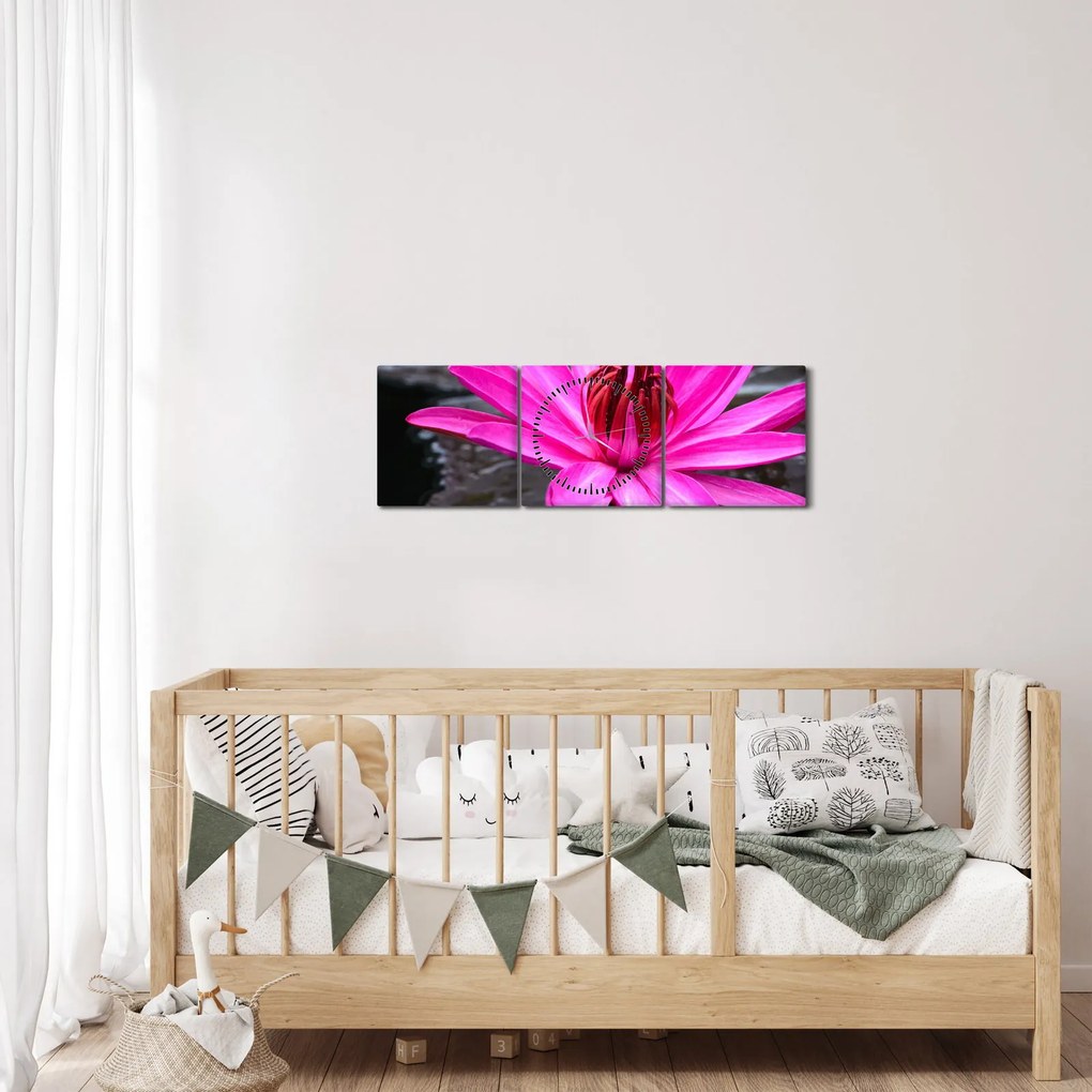 Tablou - floarea roz (cu ceas) (90x30 cm)