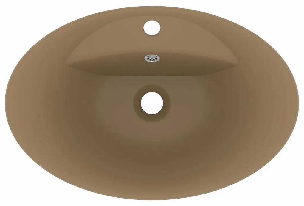 Chiuveta lux cu preaplin, crem mat, 58,5x39 cm ceramica, oval matte cream
