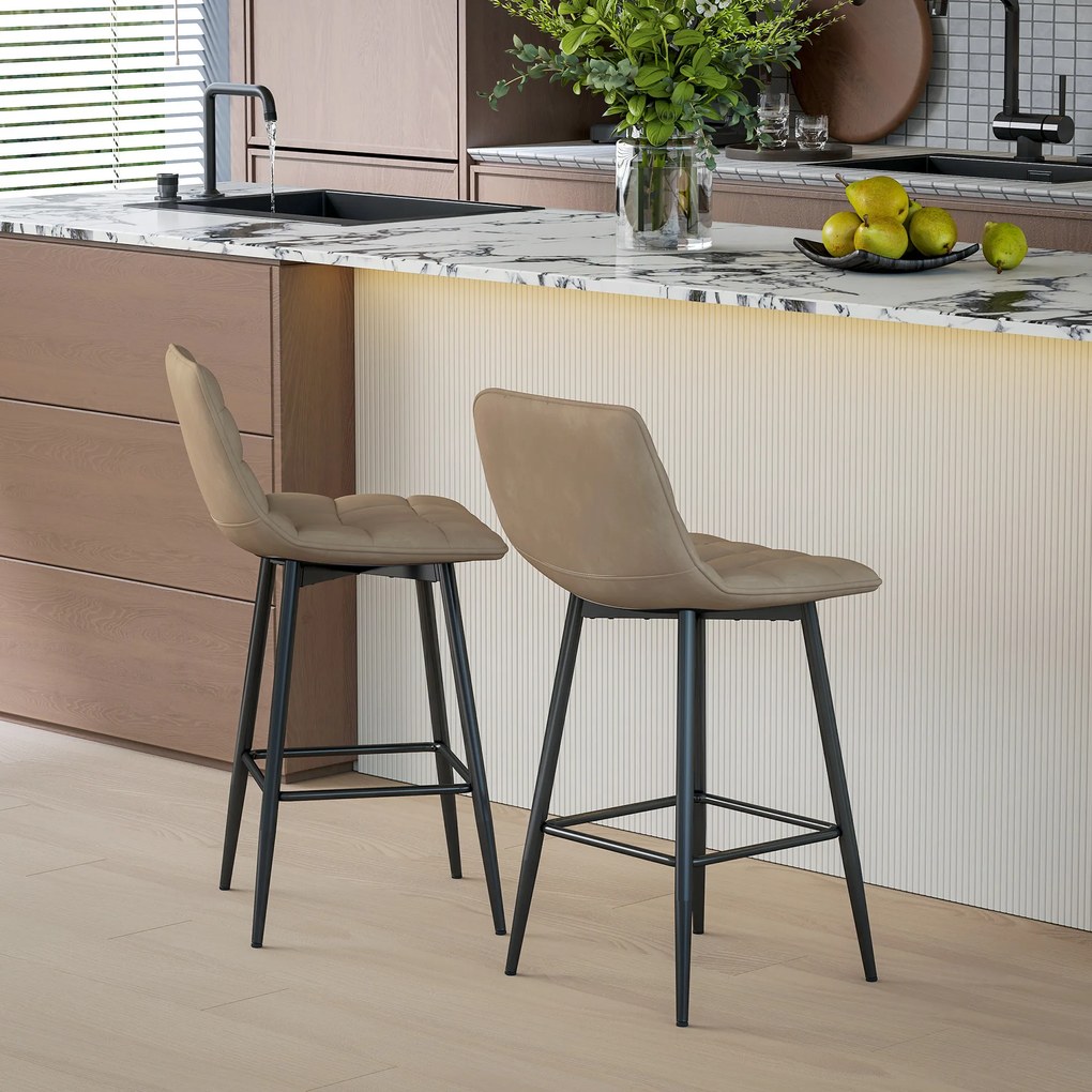 HOMCOM Scaune de bar nordic 84 cm maro din catifea si metal | Aosom Romania