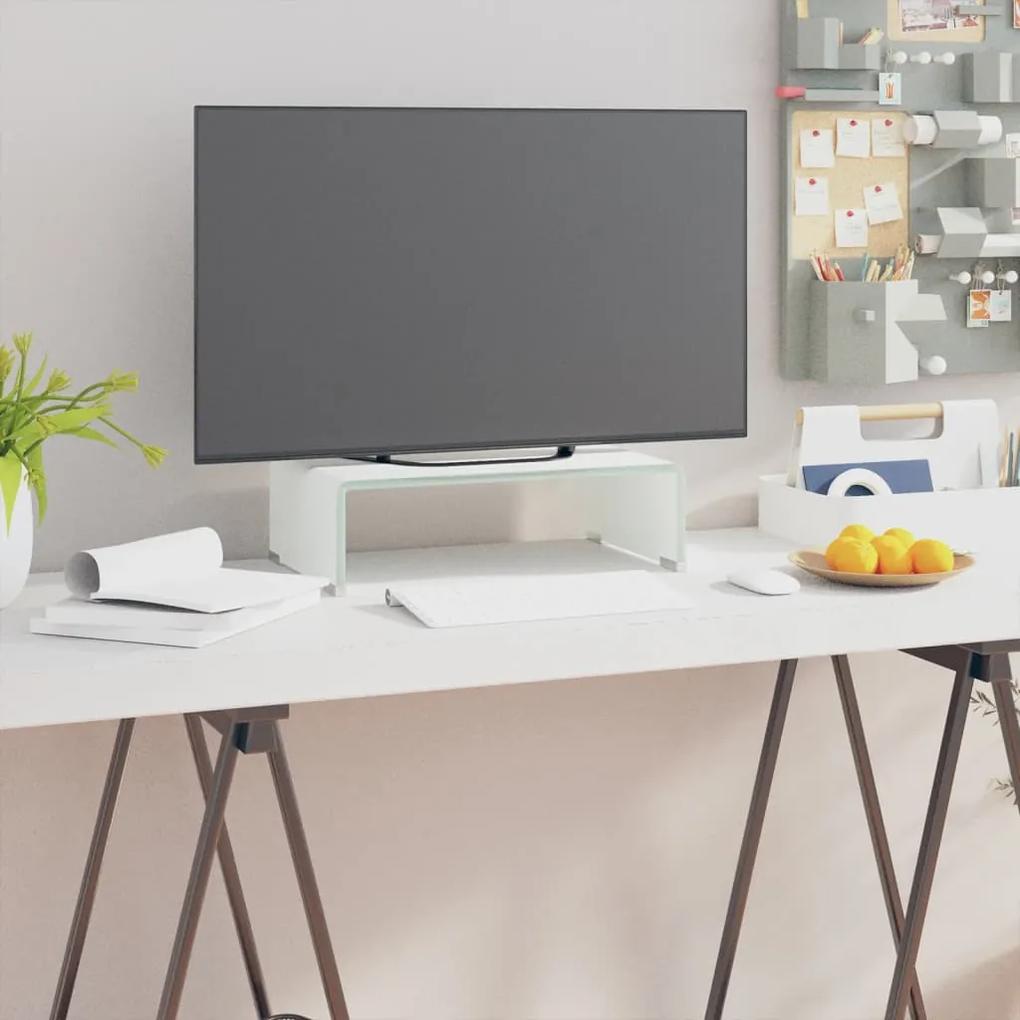 Stativ TV monitor, sticla, 40x25x11 cm, alb 1, Alb, 40 x 25 x 11 cm