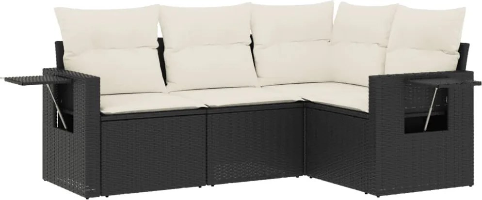 vidaXL Set mobilier de grădină cu perne, 4 piese, negru, poliratan