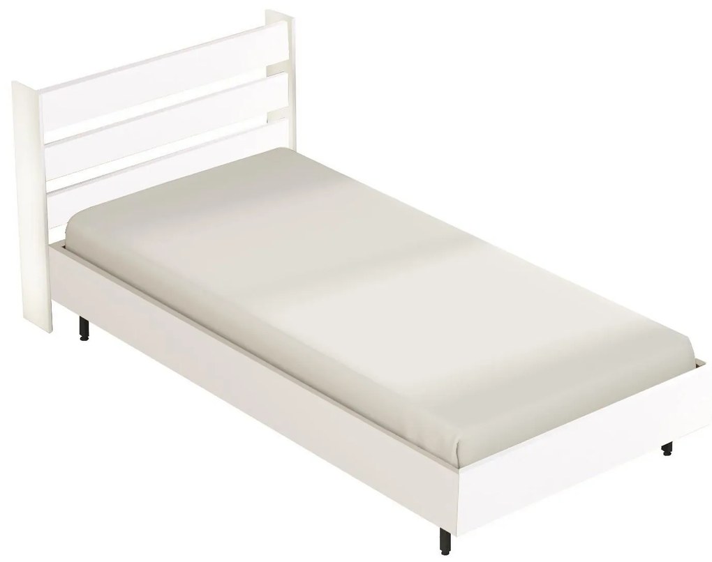 Pat de o persoană 100 cm Nimelo 6 (alb) (cu somieră). 1094843