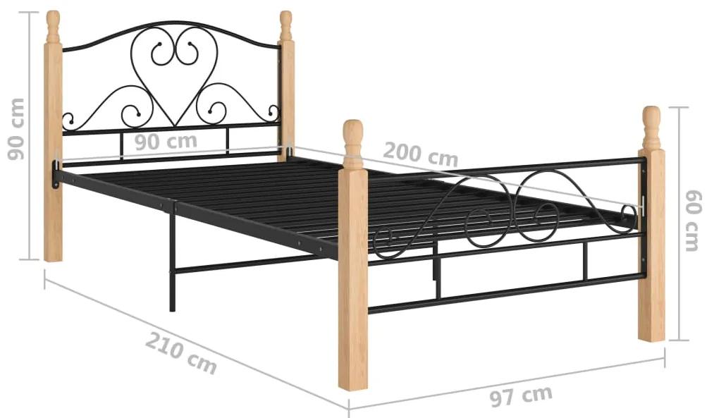 Cadru de pat, negru, 90x200 cm, metal black and light wood, 90 x 200 cm