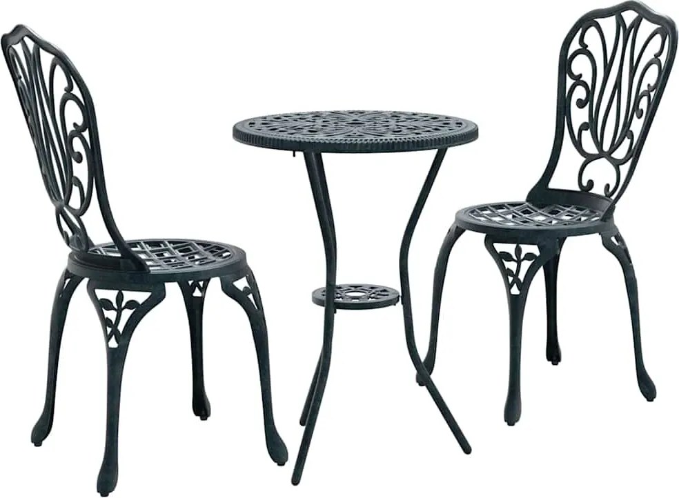 vidaXL Set Bistro de Grădină 3 pcs Verde Aluminiu