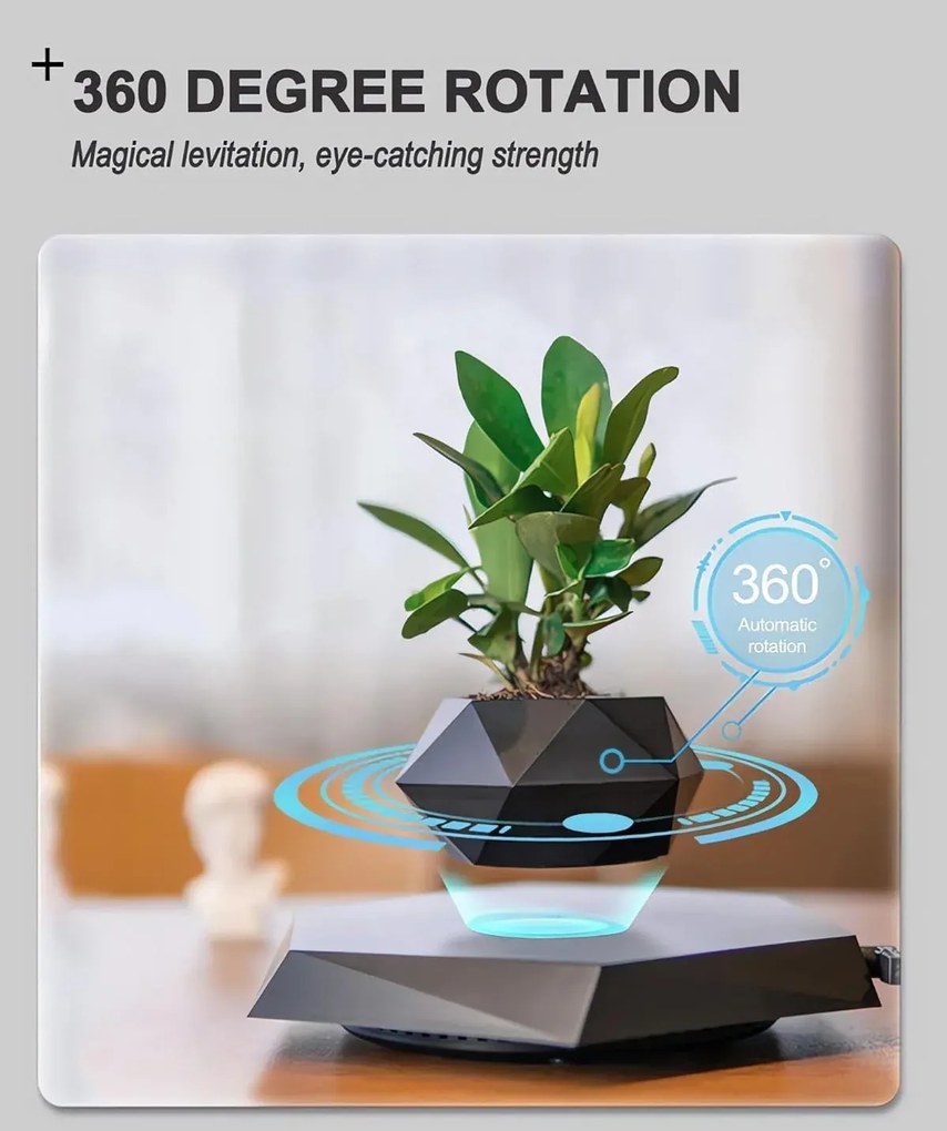 Ghiveci de flori cu levitație magnetică - negru