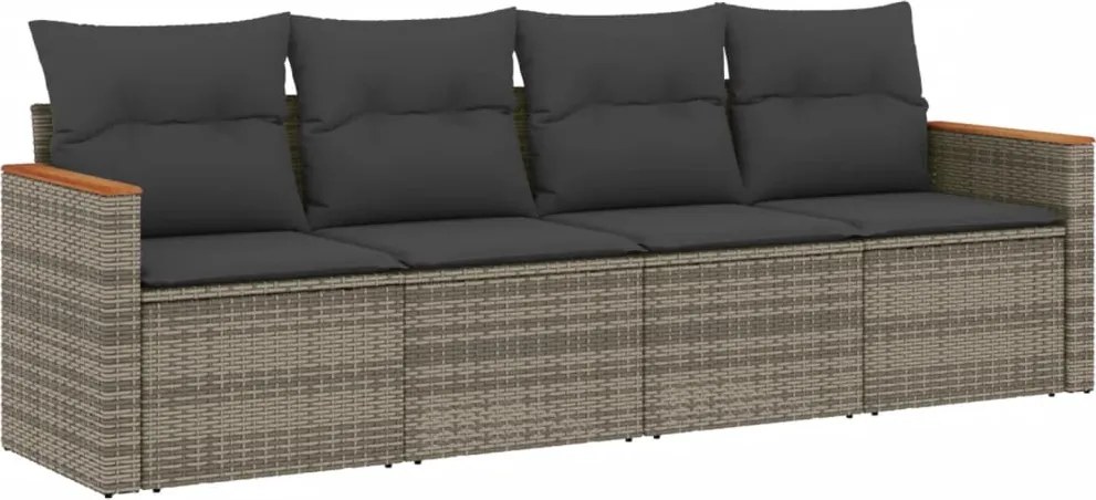 vidaXL Set canapea de grădină cu perne, 4 piese, gri, poliratan