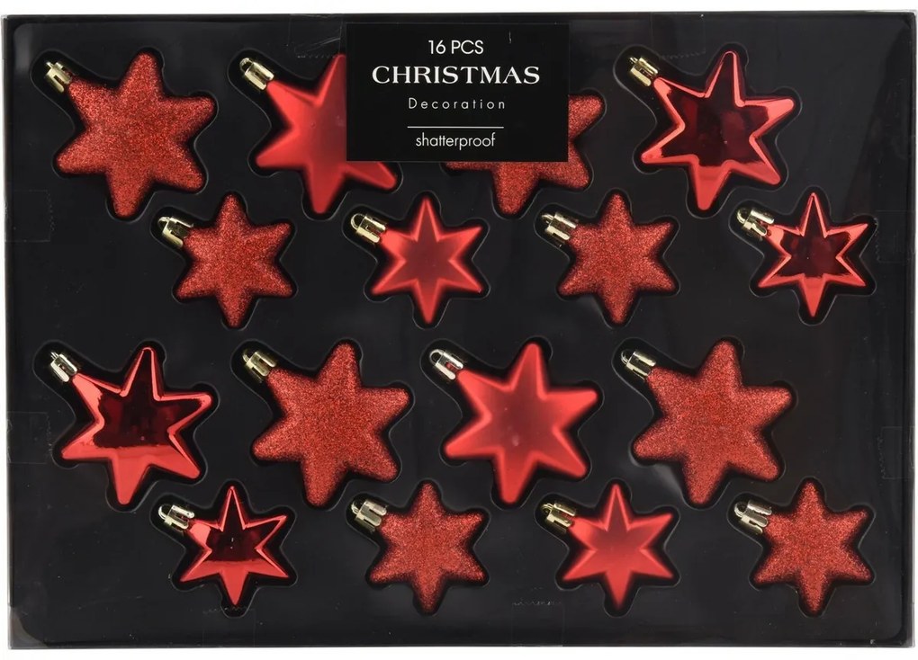 Set de decorațiuni de Crăciun Star roșu, 16 buc