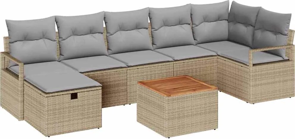 vidaXL Set de canapele pentru grădină cu pernă 8 pcs Bej poliratan