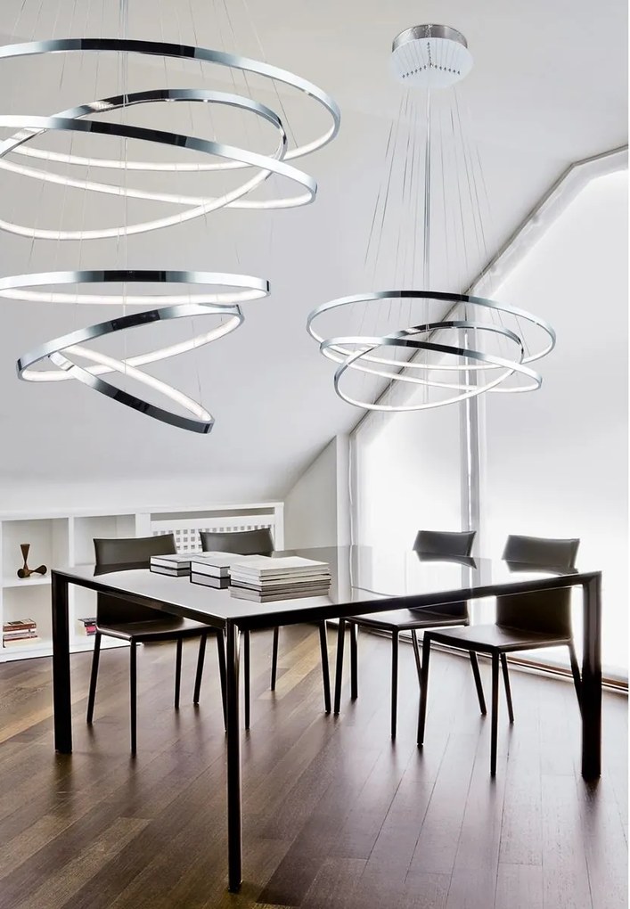 Lustra LED dimabila design modern casa scarii Wheel 6 Long crom