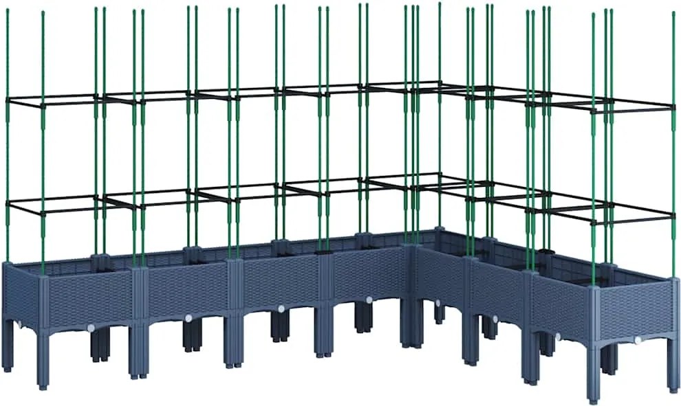 vidaXL Jardinieră de grădină cu spalier, albastru gri, 200x160x142,5 cm, PP