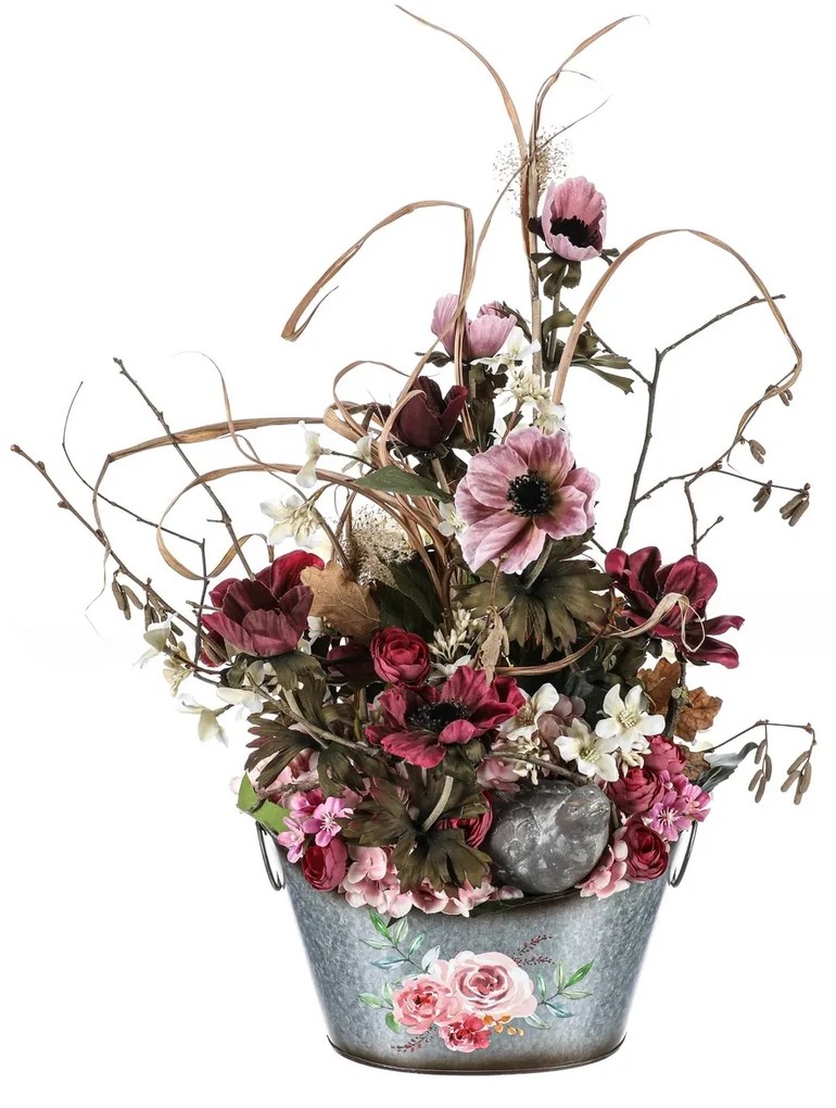 Floare artificiala Anemone roz vechi, 3 flori , 56x 17 cm
