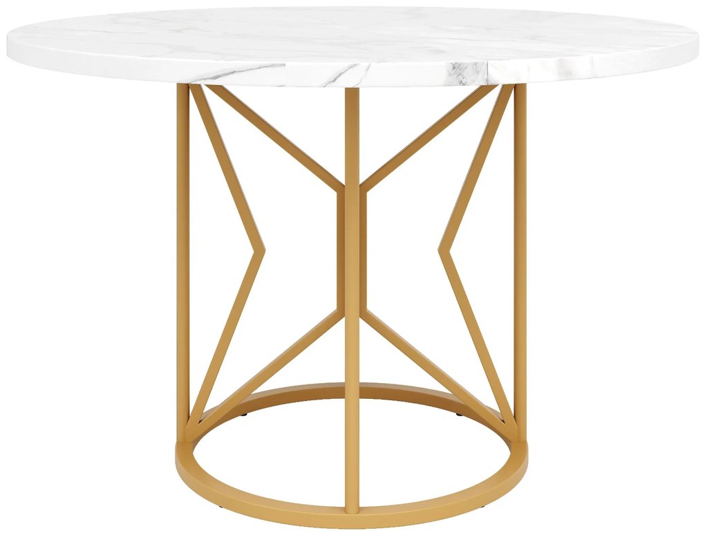 Masă rotundă de dining din MDF, Alb+Auriu | Aosom Romania