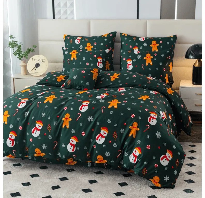Lenjerie de pat din microfibra SNOWMAN AND GINGERBREAD verde Dimensiune lenjerie de pat: 2 buc 70 x 90 cm | 200 x 220 cm