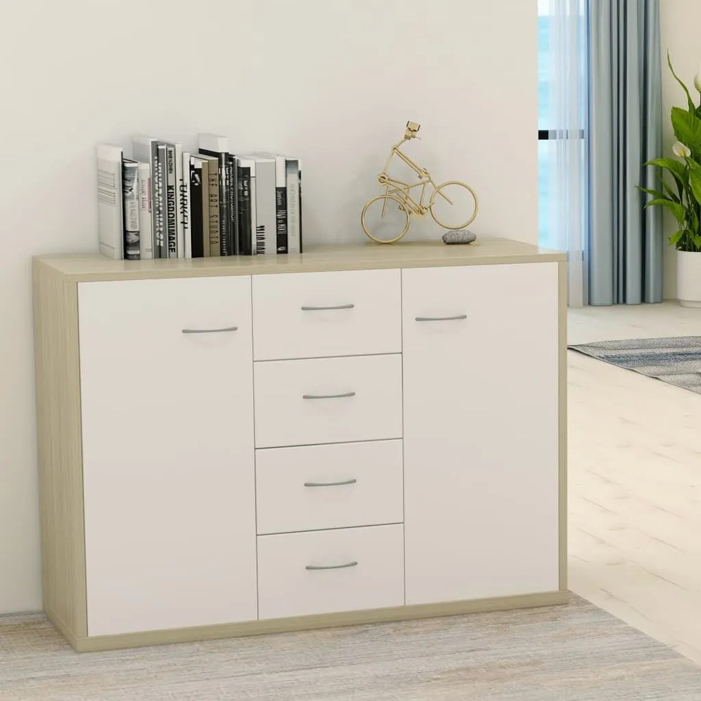 800689 vidaXL Dulap, alb și stejar Sonoma, 88 x 30 x 65 cm, lemn prelucrat