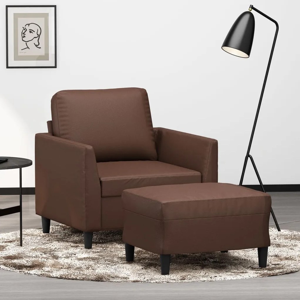 3153493 vidaXL Fotoliu canapea cu taburet, maro, 60 cm, piele ecologică