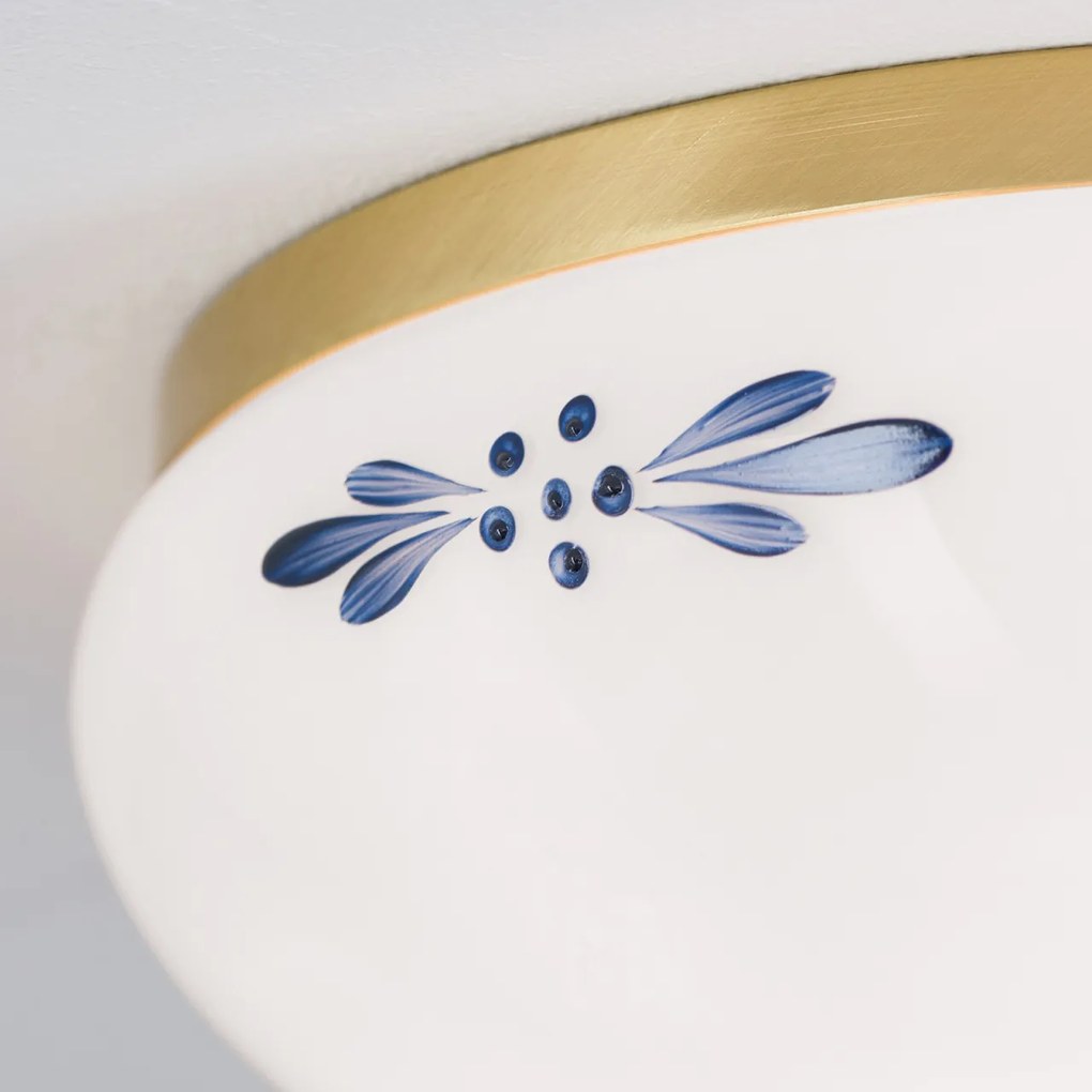 Plafoniera clasica Landhaus 21cm alama satin/ sticla opal decor albastru
