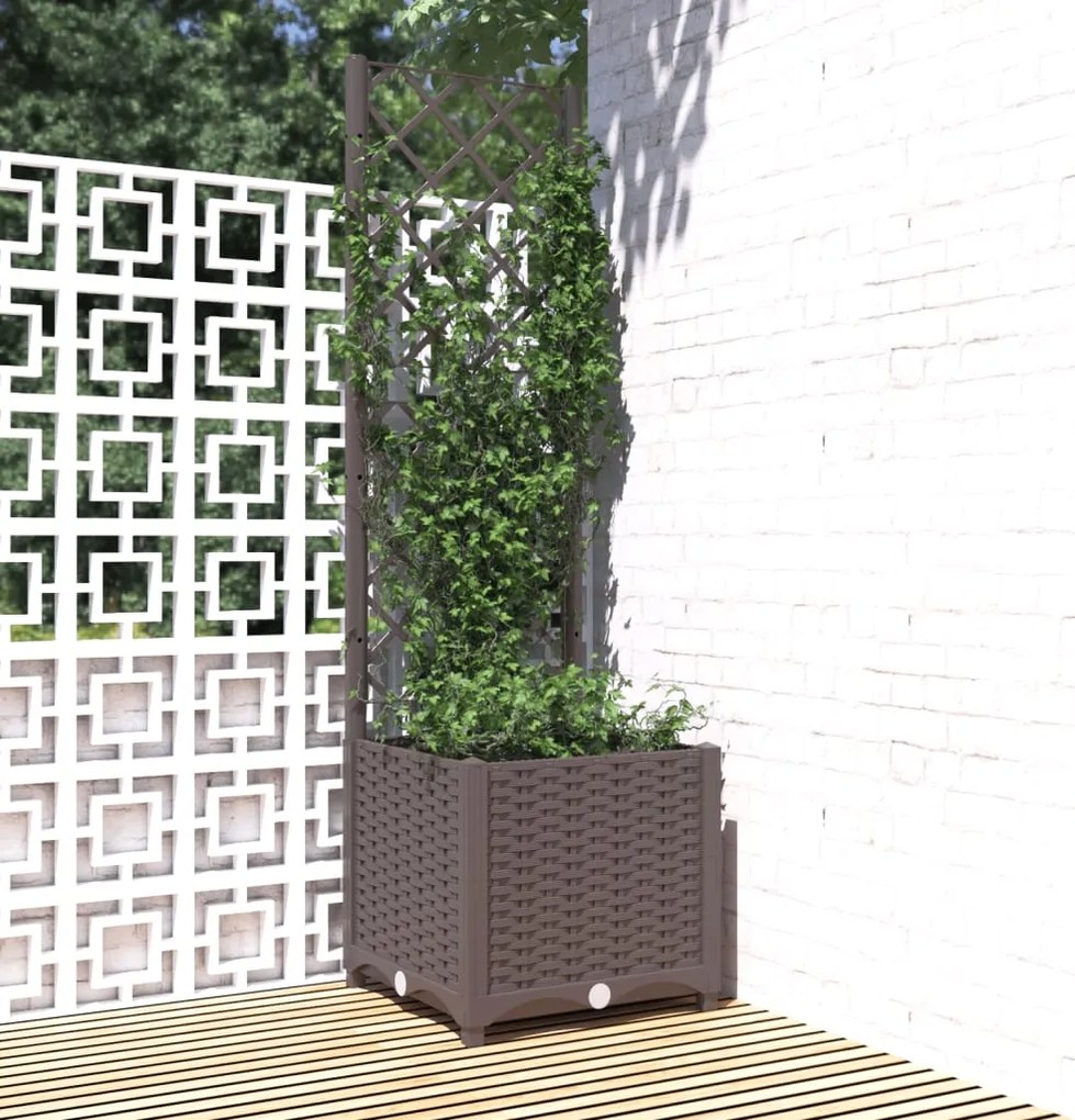 vidaXL Jardinieră de grădină cu spalier maro, 40x40x136 cm, PP