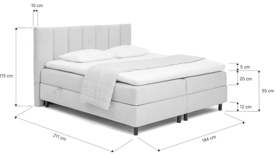 Pat boxspring gri cu spațiu de depozitare 180x200 cm Elva Bold Line – Bonami Selection