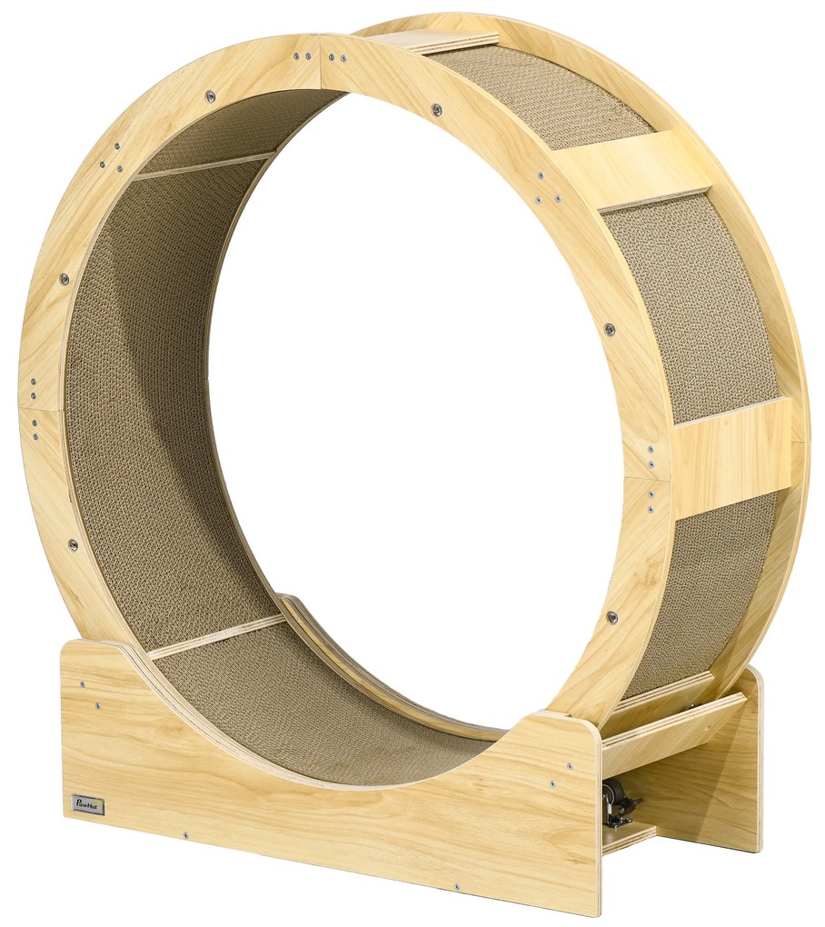 PawHut Roata de Alergare pentru Pisici de Interior Banda de alergare cu frână perne de zgâriere diametru 91 cm natural | Aosom Romania