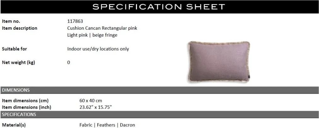 Perna design lux Cancan roz rectangular 60x40cm