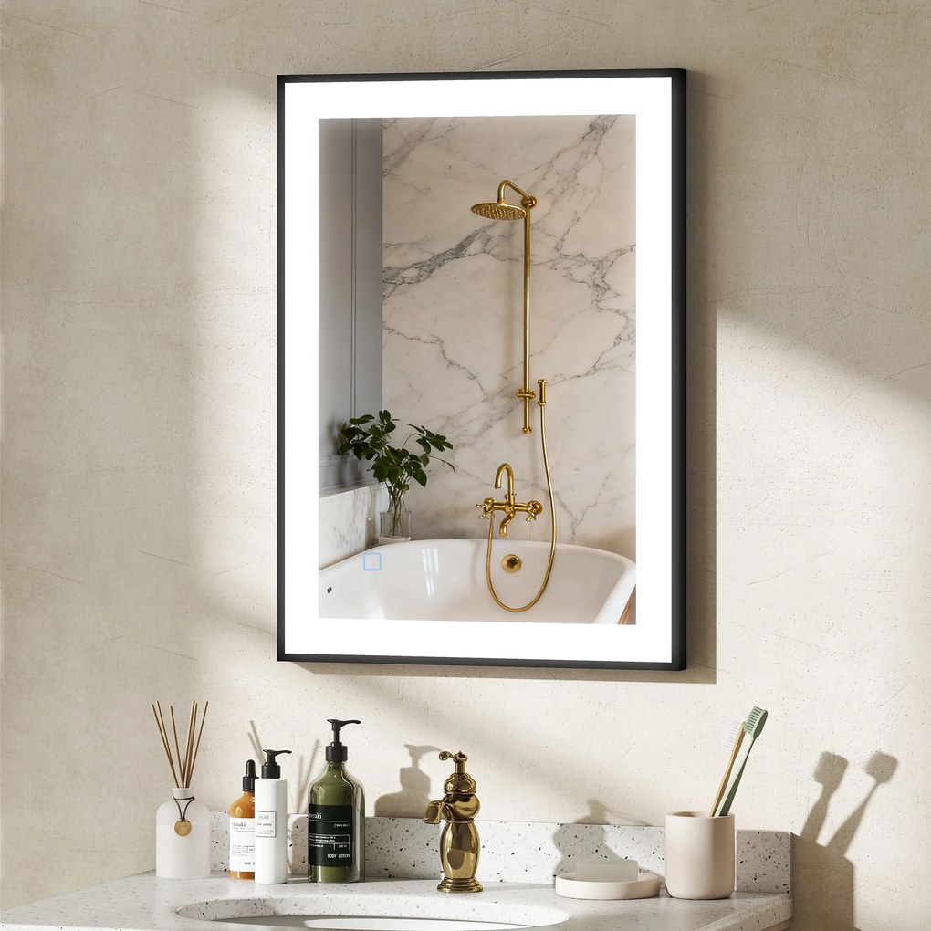 HOMCOM Oglinda LED pentru Baie cu 3 Temperaturi și Lumină cu Intensitate Reglabilă, 70x3x50 cm, Negru | Aosom Romania