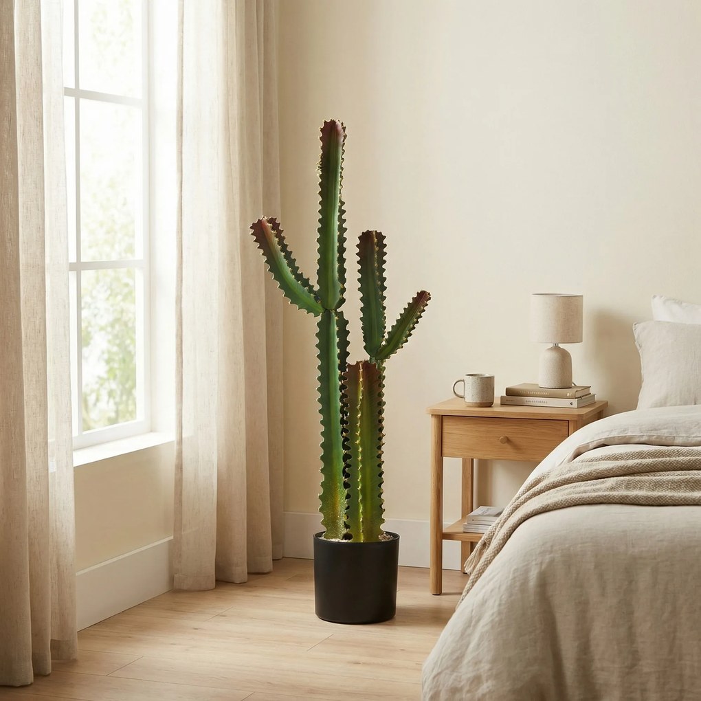 HOMCOM Plantă artificială de interior 111 cm, cactus artificial în ghiveci, pentru casă, birou, living, dormitor, verde | Aosom Romania