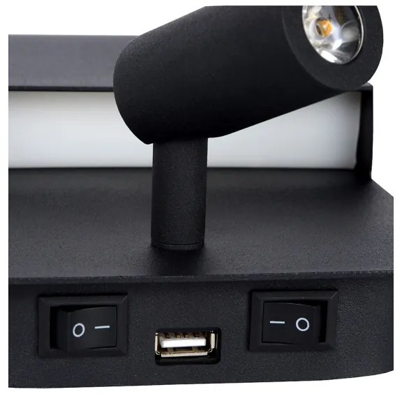 Aplică Lucide 79200/08/30 BOXER LED/5W/230V + LED/5W USB negru