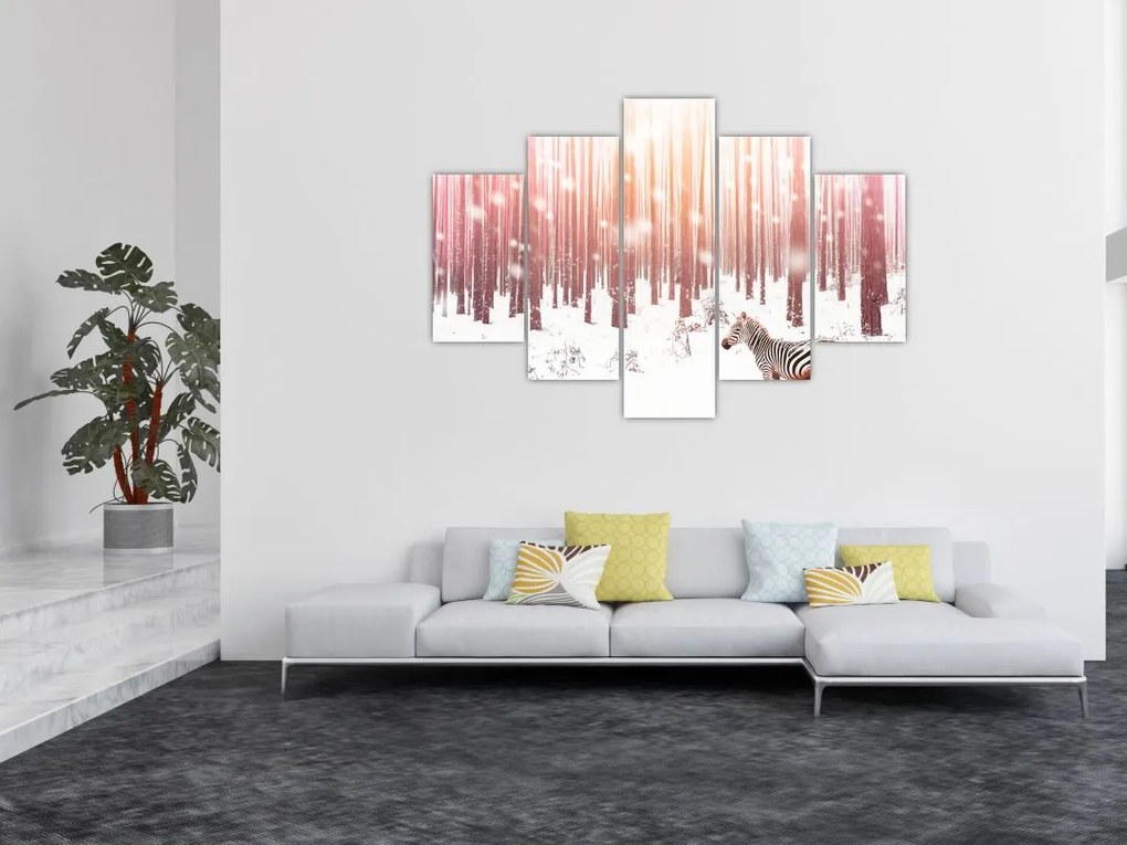 Tablou - Zebra în pădurea înzăpezită (150x105 cm)