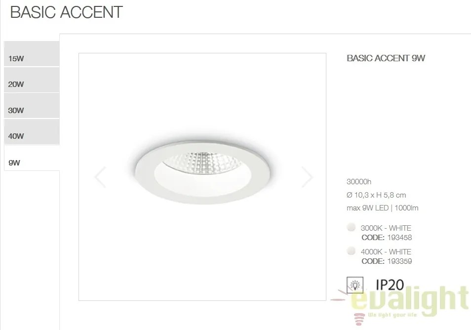 Spot LED incastrabil IP44 BASIC ACCENT 9W 3000K