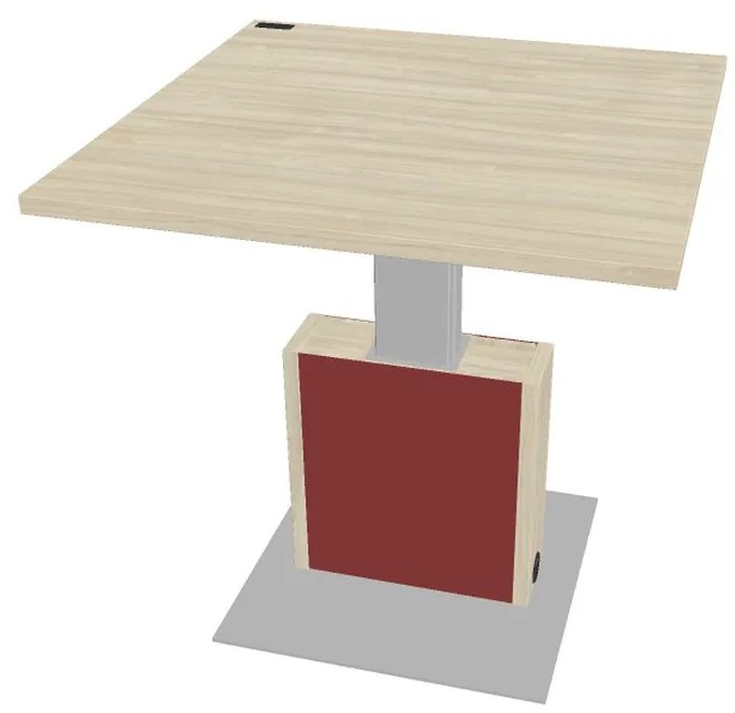 Masă de conferință reglabilă Verno+ S 120 x 120 cm, salcâm / roșu