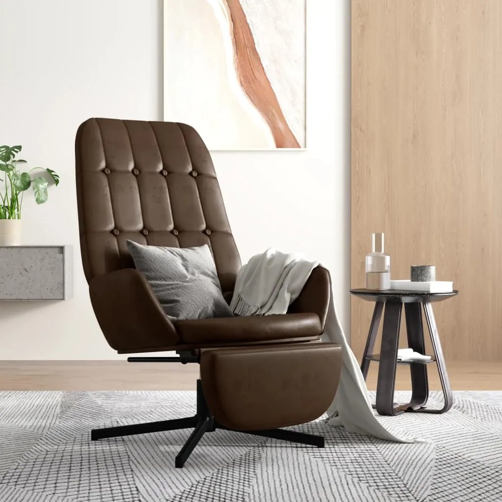 3097718 vidaXL Scaun de relaxare cu taburet, maro lucios, piele artificială