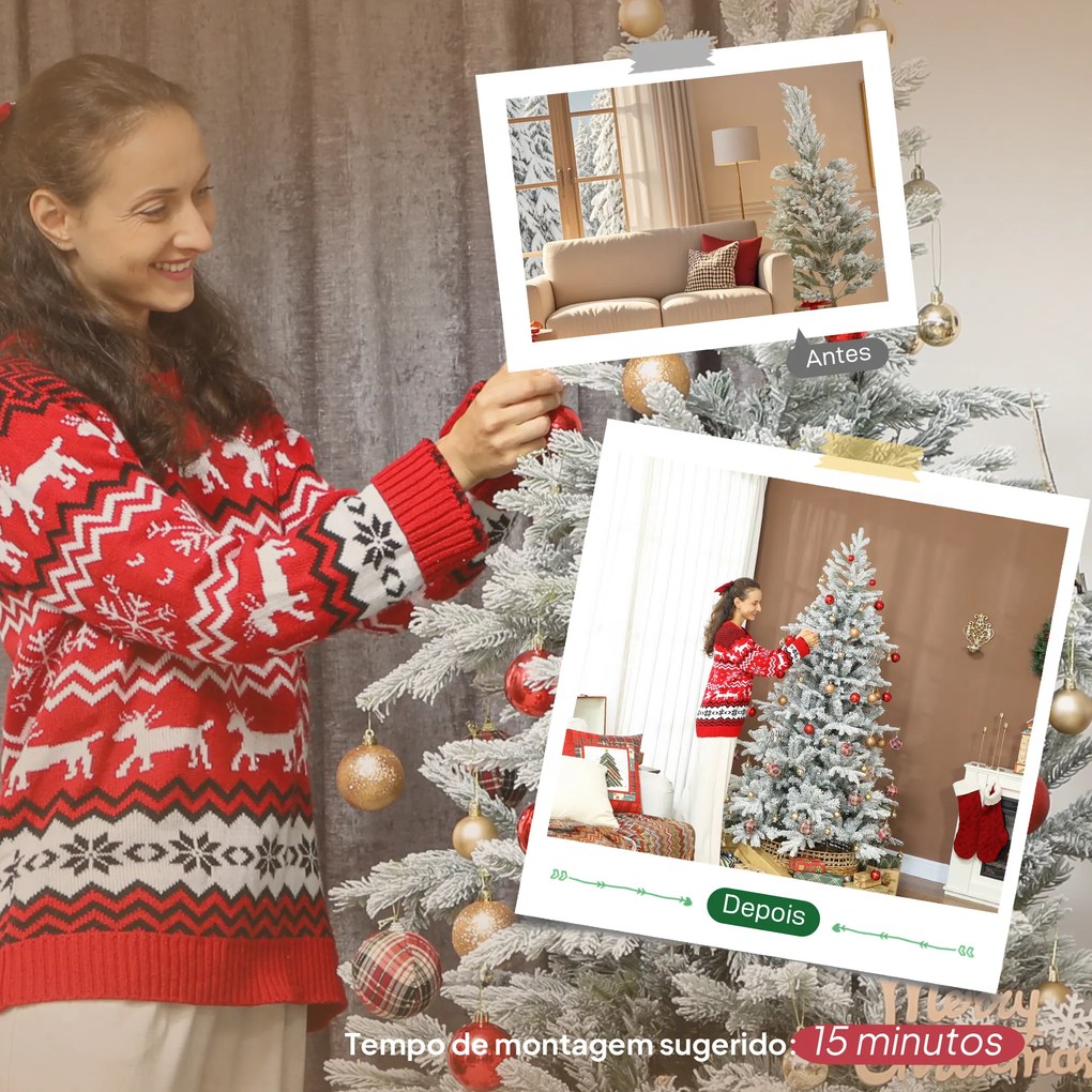 HOMCOM Brad de Crăciun Înzăpezit, cu Bază Metalică Pliabilă, 210cm | Aosom Romania