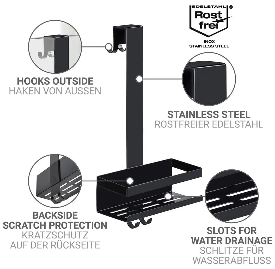 Raft pentru baie negru de agățat din oțel inoxidabil Bribano – Wenko