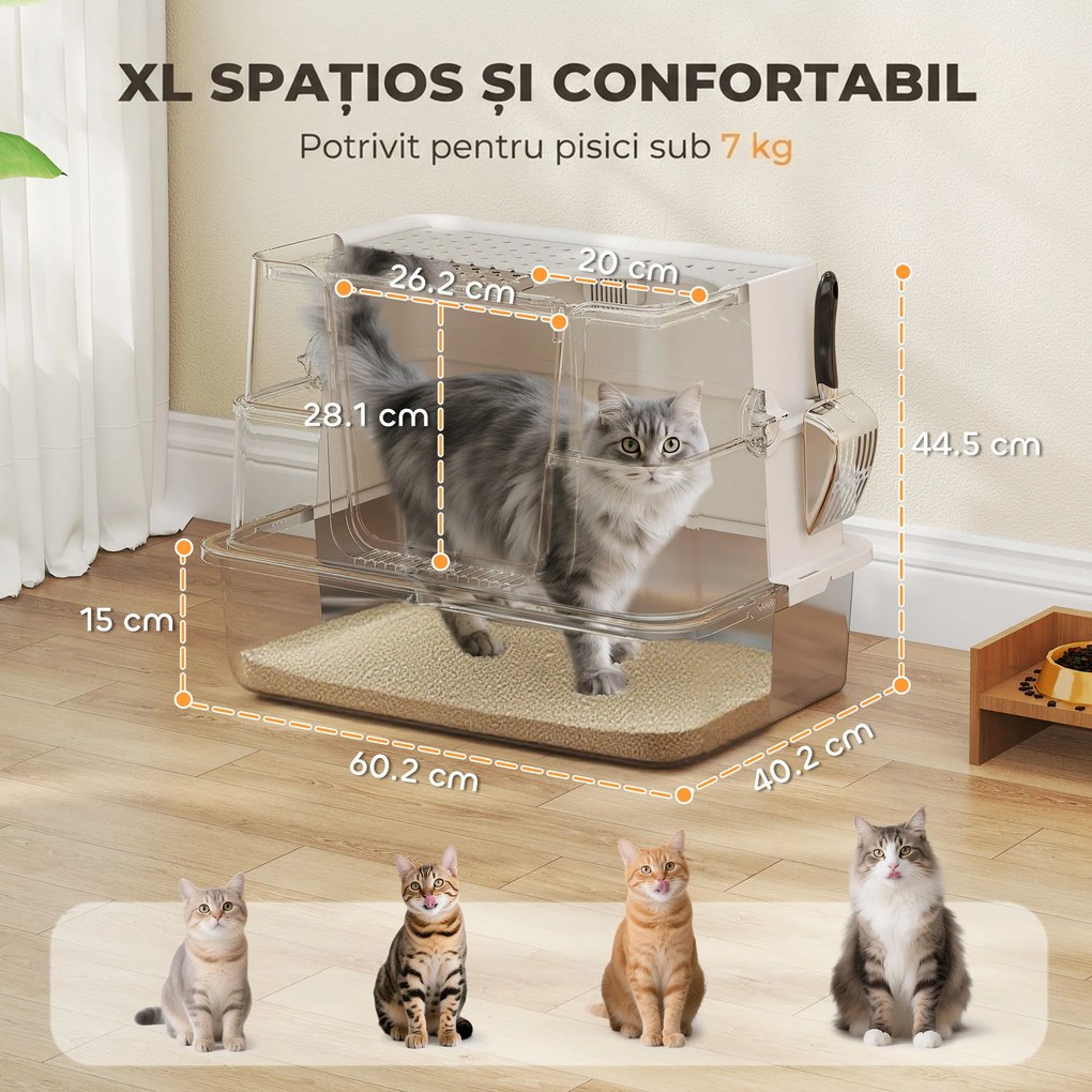 PawHut Litieră pentru Pisici Închisă din Oțel Inoxidabil XL cu Capac, Gri Deschis | Aosom Romania